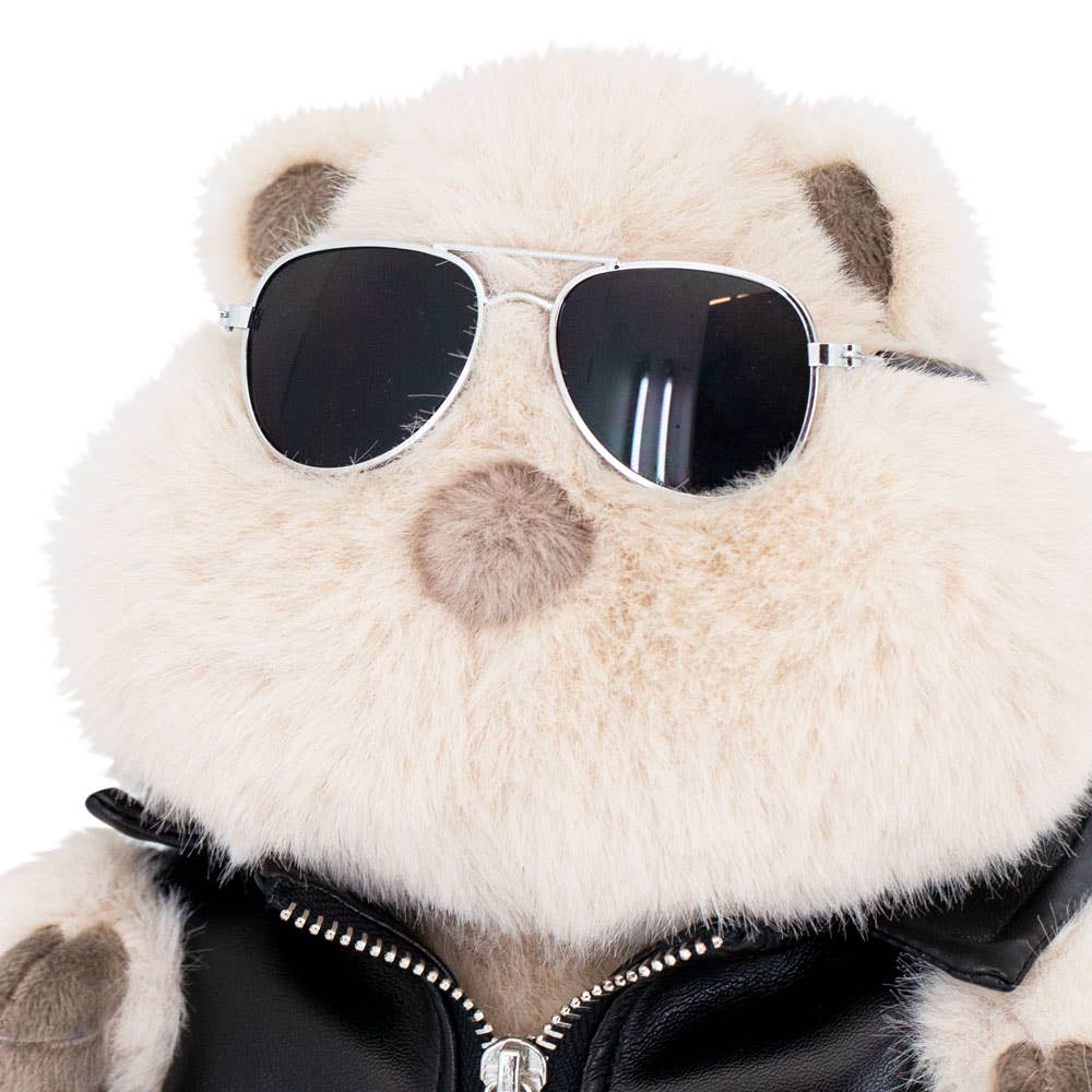 Hamster plush toy with leather jacket