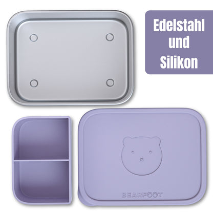 Brotdose Kinder Edelstahl mit Silikoneinsatz - Lavendel