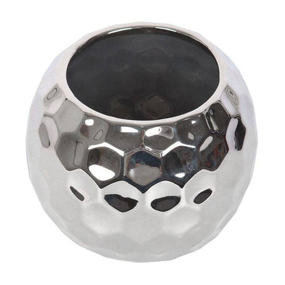 Vase boule à facettes argentée
