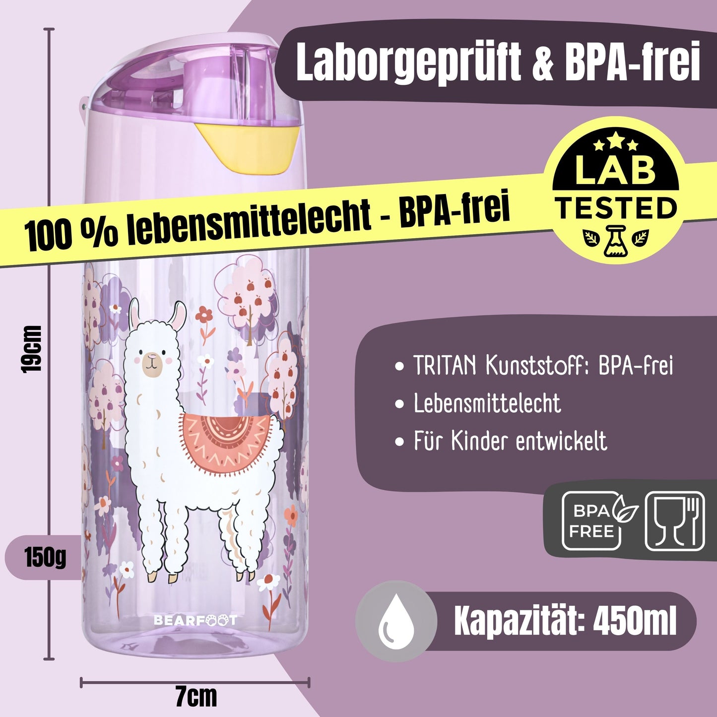 Kids' water bottle, lightweight - Llama