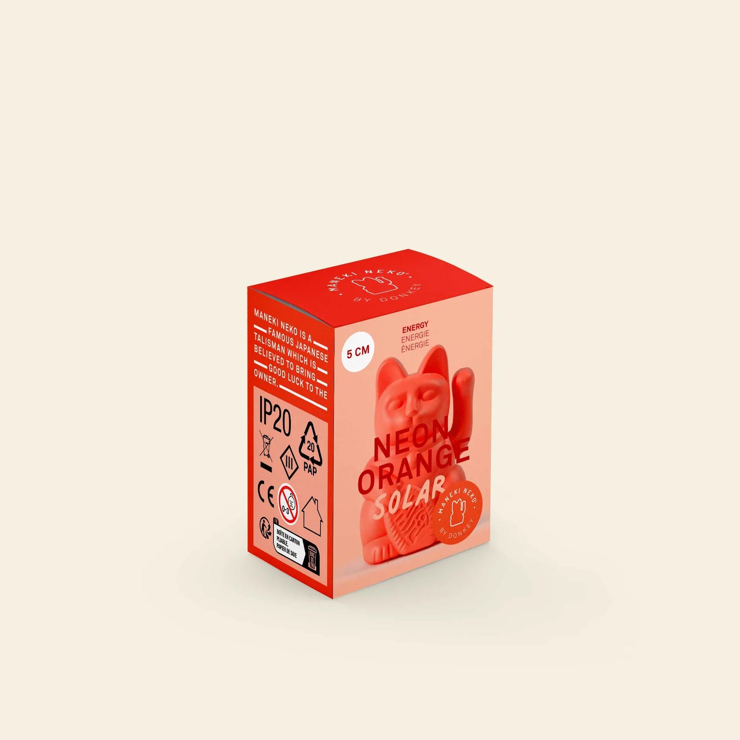 Neon Orange Solar Lucky Cat