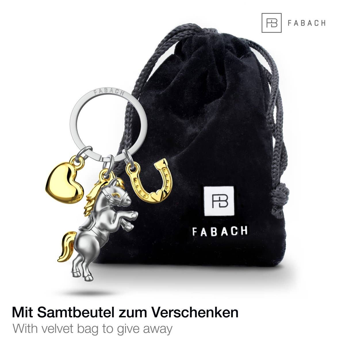 Sleutelhanger met paard, hartje en hoefijzer "Pony"