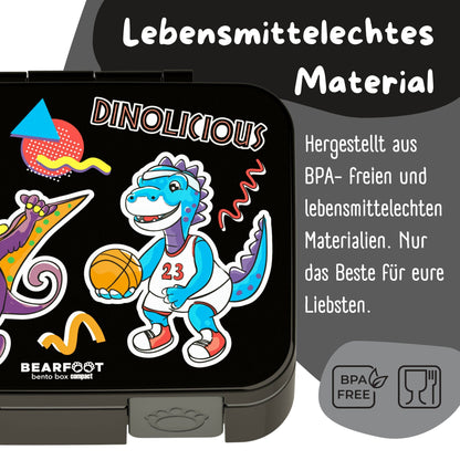 Lunch box with compartments, lightweight & leak-proof - Dinos black