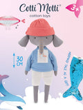 Peluche Alice l’Éléphant avec Tenue T-shirt Bleu et Queue de Sirène - 29 cm