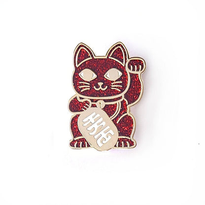 Pin’s Chat Chanceux Rouge Pailletté