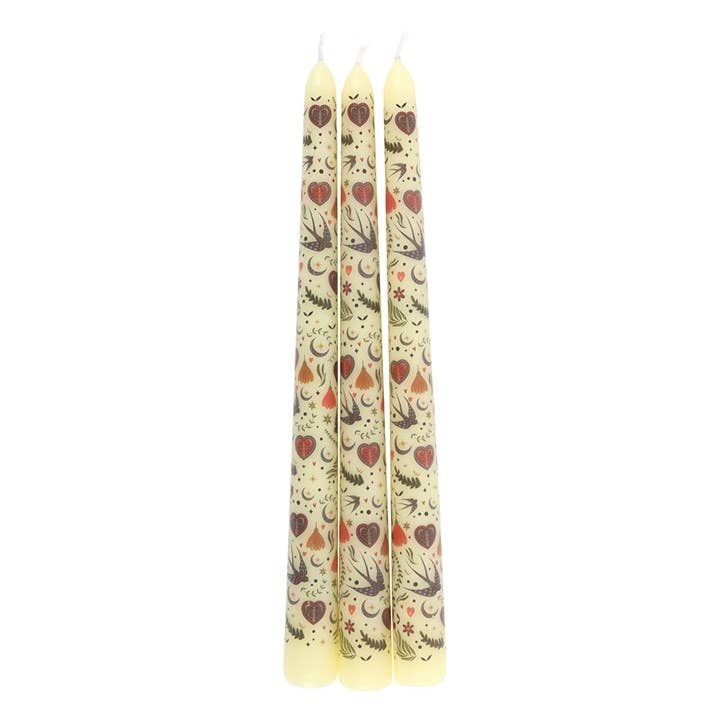 Ensemble de 3 bougies à motif floral crème folk