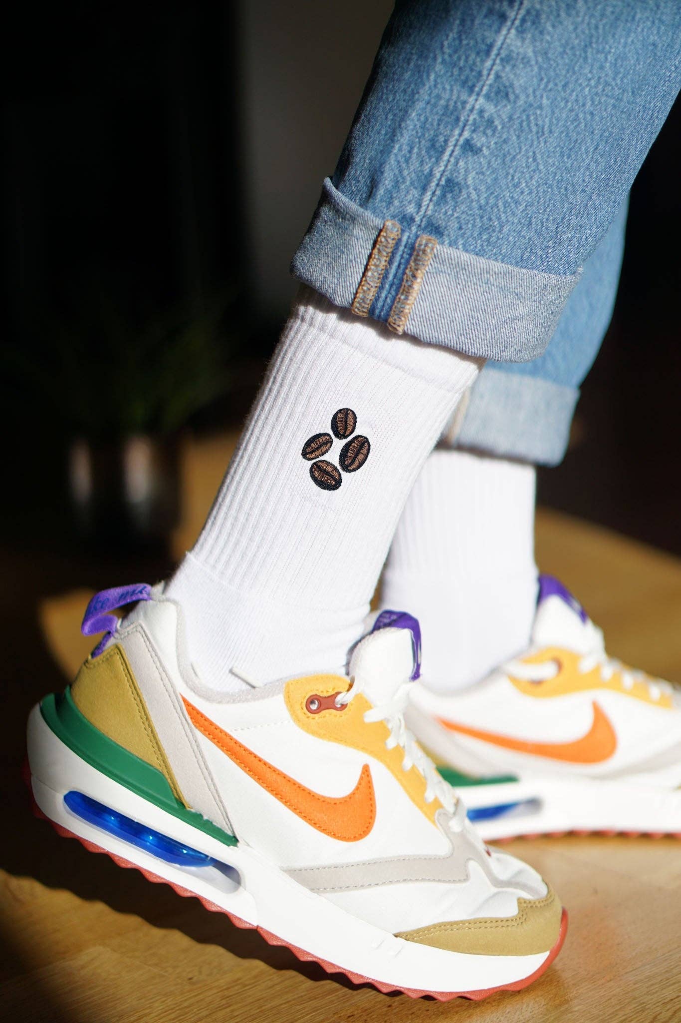 Coffee Bean Embroidered Socks