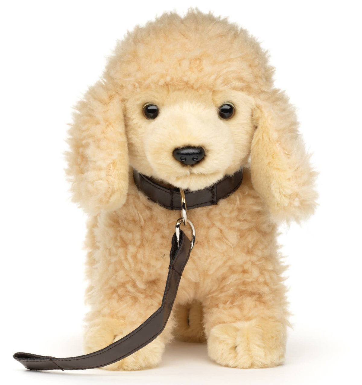 Apricot poodle plush standing with leash