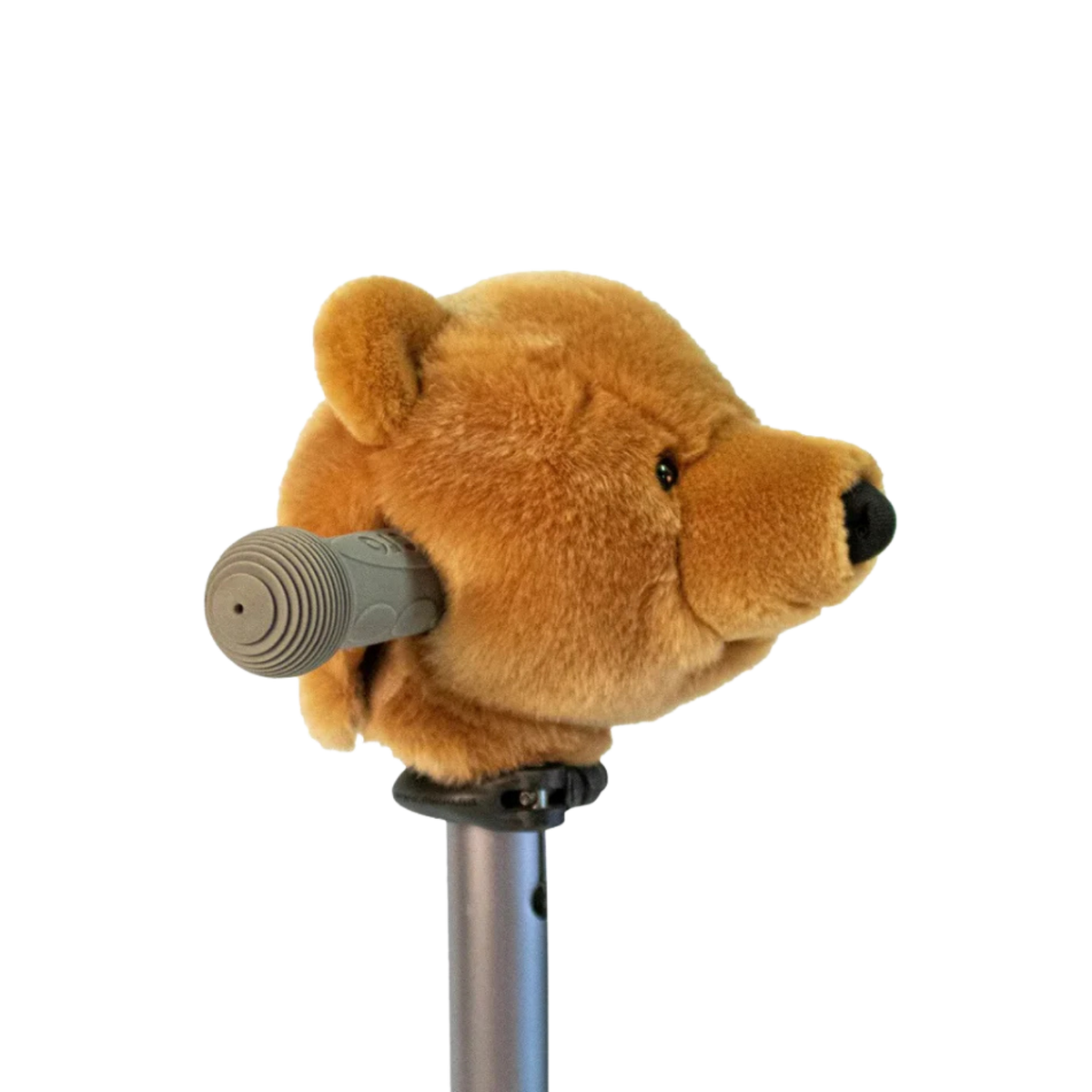 Brown bear head accessory for child's bike or scooter
