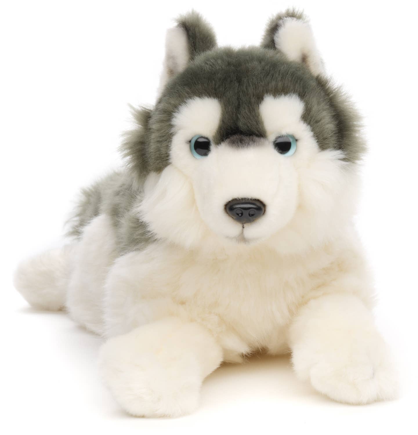 Peluche Husky gris, couché