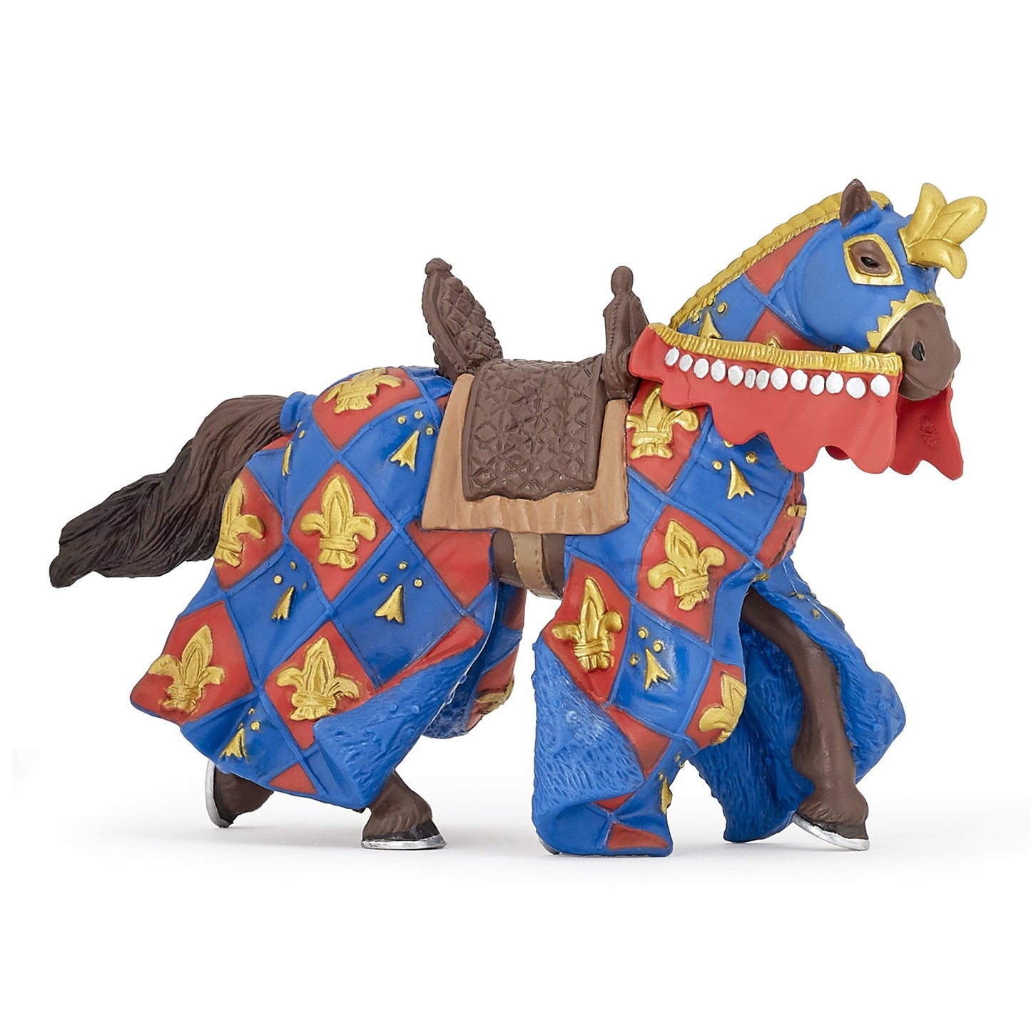 Blue horse figurine with a fleur-de-lis design