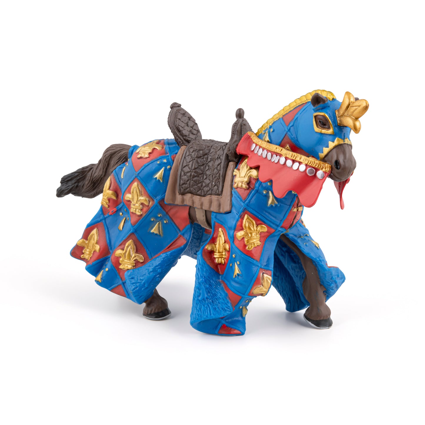Blue horse figurine with a fleur-de-lis design