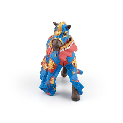 Blue horse figurine with a fleur-de-lis design