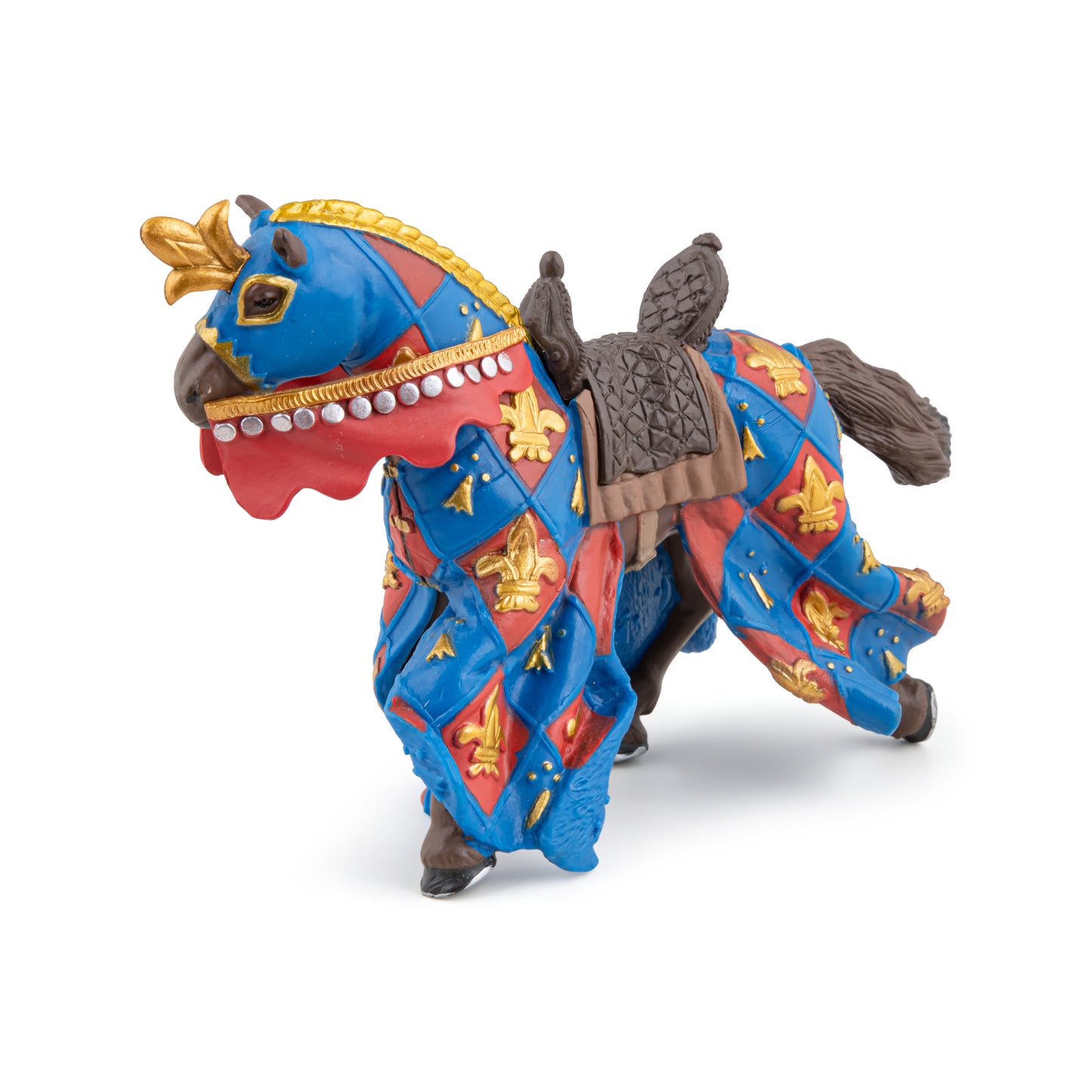 Blue horse figurine with a fleur-de-lis design