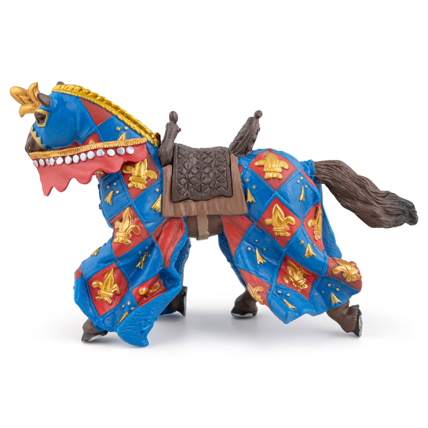 Blue horse figurine with a fleur-de-lis design