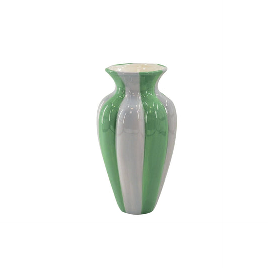 Bloemenvaas - Geplooide vaas - Keramiek - Lila/Groen - 16,5 x 16,5 x 29,5 cm