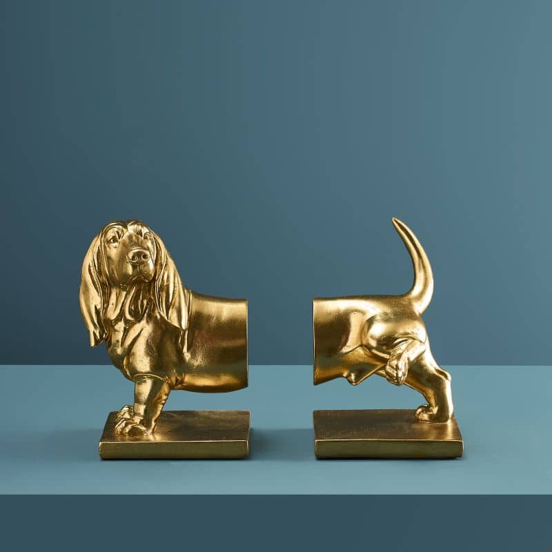 S/2 Dachshund Bookends, Gold 27.5 x 14 x 20 cm