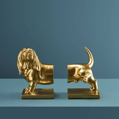 S/2 Dachshund Bookends, Gold 27.5 x 14 x 20 cm
