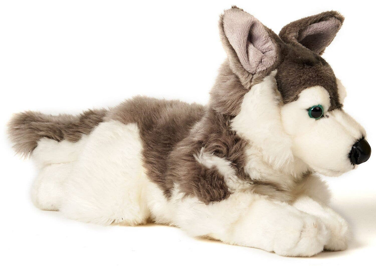 Lying grey husky plush toy