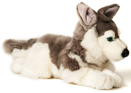 Grey Husky Plush Toy Lying Down