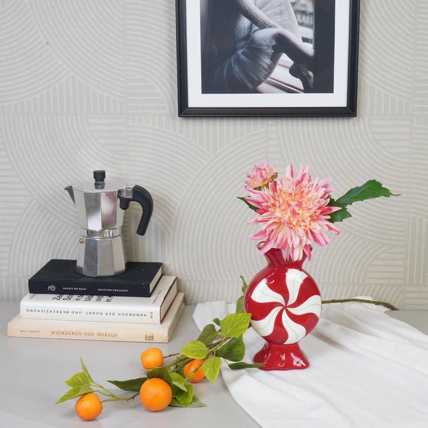 Vase à fleurs - Bonbon au caramel - -Céramique-Rouge/Blanc- 12x6,5x20cm