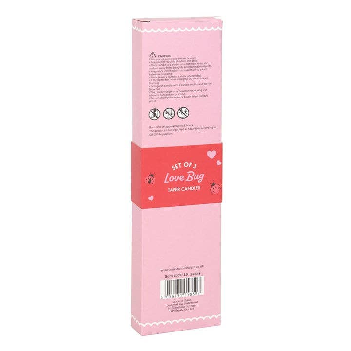 Set of 3 ladybug-print cone candles for Valentine's Day