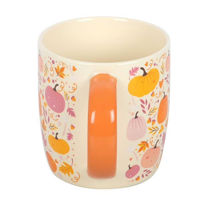 Autumn mug with pink and orange pumpkin design