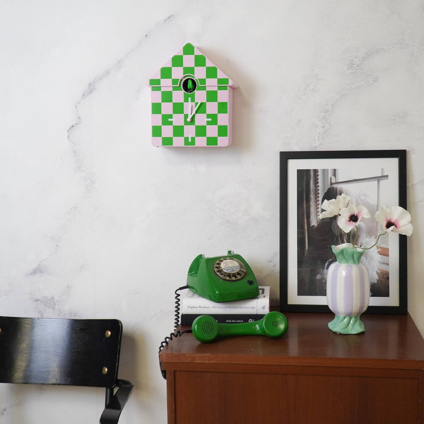 Clock - Cuckoo Wall Clock - Pattern - Green/Pink - 24x27x9cm