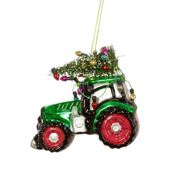 Groene kerstbal met tractormotief