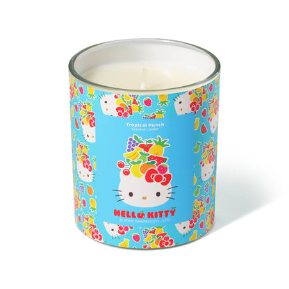 Blauwe kaars met originele Hello Kitty-print, geur Tropical Punch.