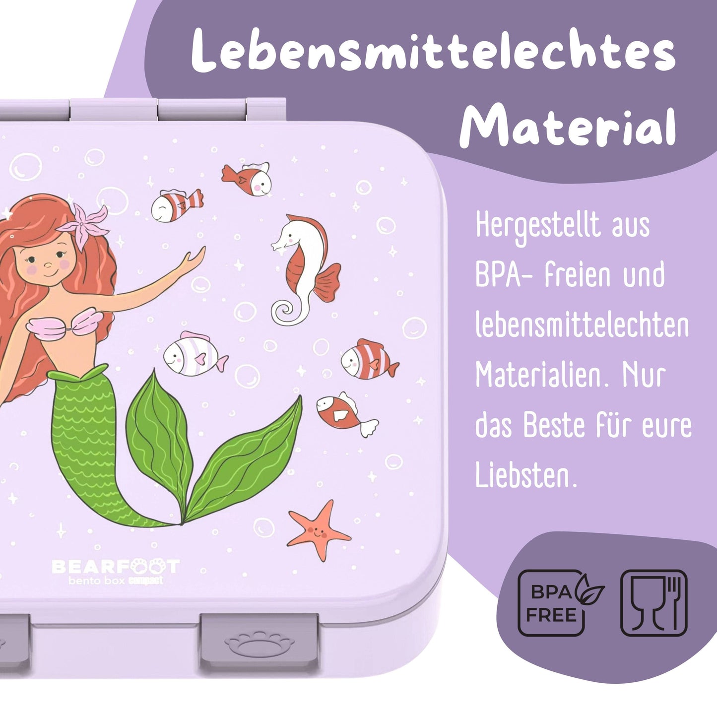 Compartmentalized, leakproof lunch box - Purple Mermaid