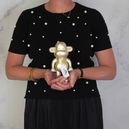 Ornement - Figurine Singe 'La Légende' - Résine de poly - Or - 11x7x19cm