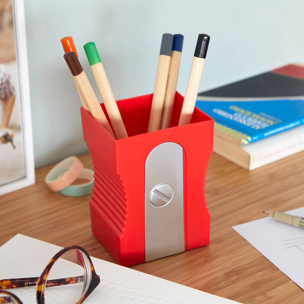 Pennenhouder, puntenslijper, rood, plastic