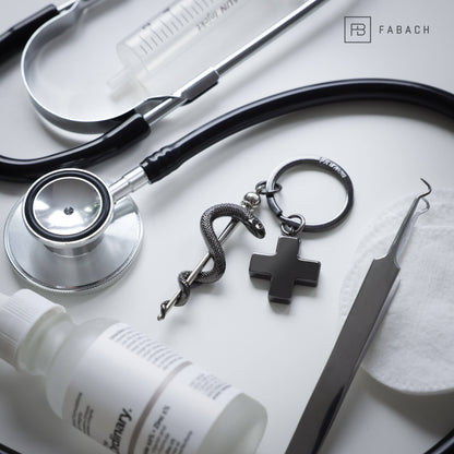 Rod of Aesculapius Keychain with Medical Cross