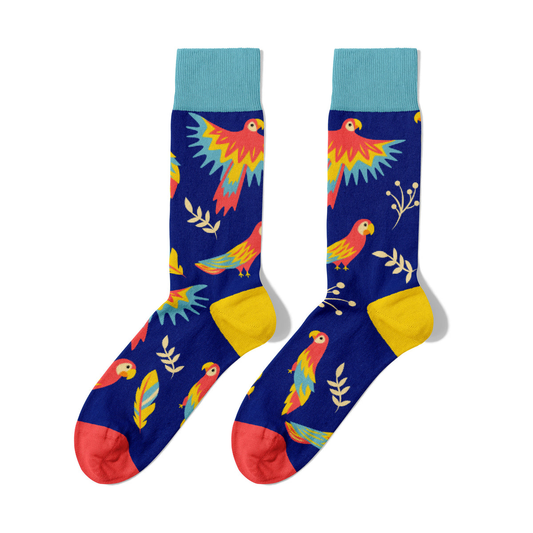 Chaussettes Perroquets en Coton Bio Sans Couture Bleues