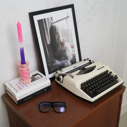 Kandelaar - Toffee Candy - Keramiek - Roze/Neon - 7,5x7,5x13 cm