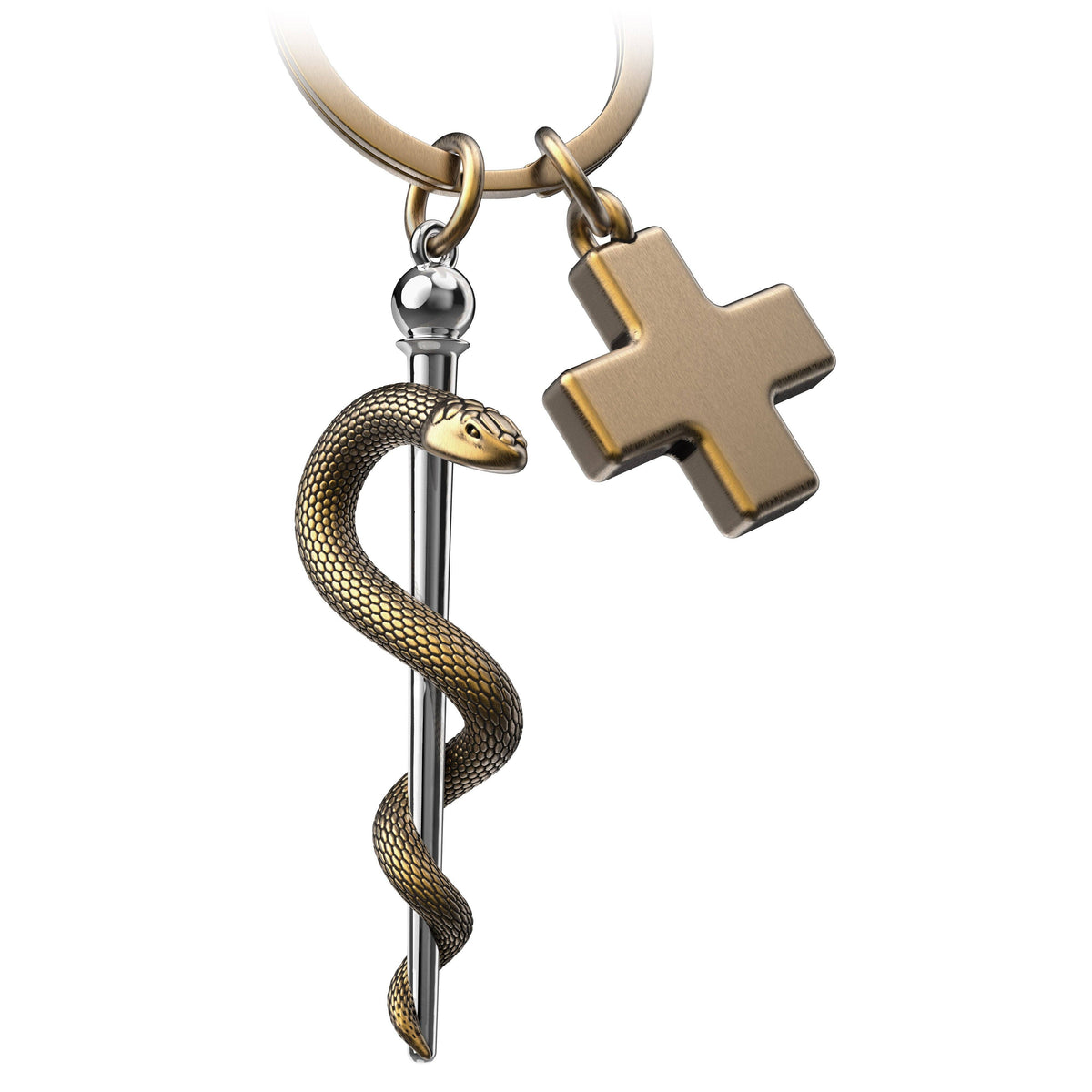 Rod of Aesculapius Keychain with Medical Cross