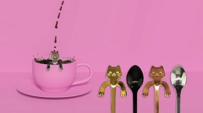 Set mit 4 Katzen-Teelöffeln