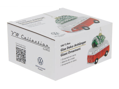 VW T1 Bus Red &amp; White Christmas Decoration with Tree