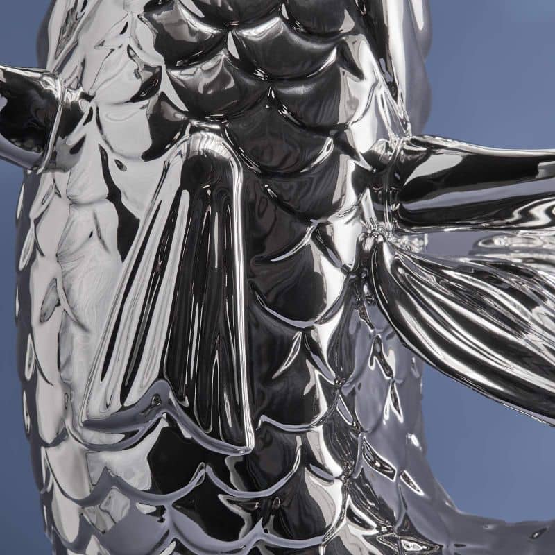 Blubb Vis Sculptuur/Vaas, zilverkleurig aardewerk