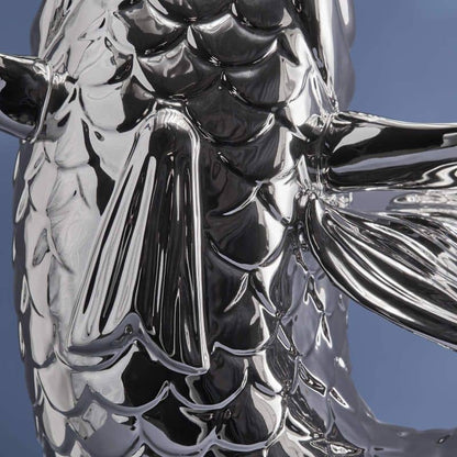 Blubb Vis Sculptuur/Vaas, zilverkleurig aardewerk