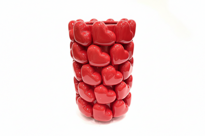 Large ceramic vase with 3D heart patterns