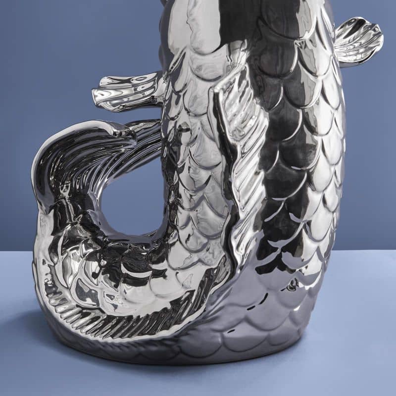 Blubb Vis Sculptuur/Vaas, zilverkleurig aardewerk