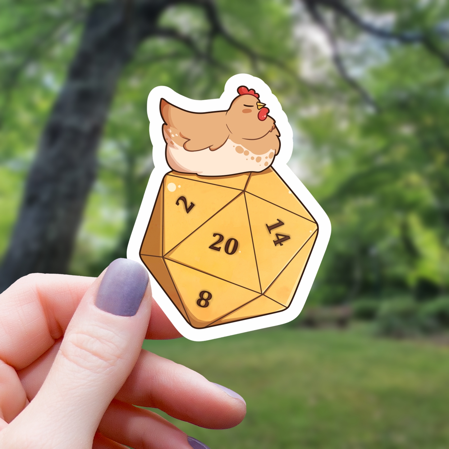 Chicken Sitting on a D20 Die Sticker