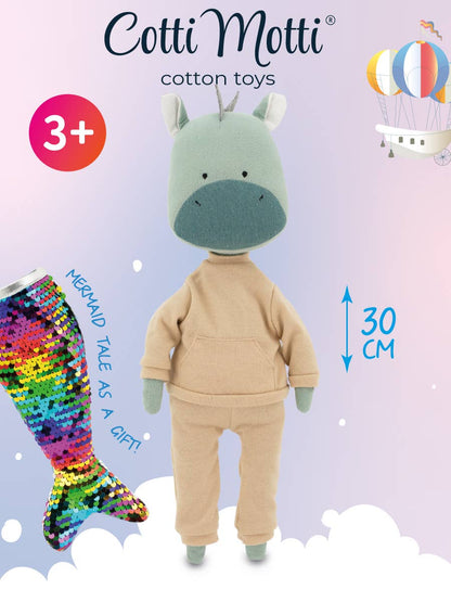 Pluche knuffel Andy de Draak: Beige outfit en zeemeerminstaart set - 29 cm