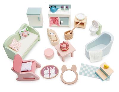 Tender Leaf Meubles de Poupées: SET de MEUBLES Campagne 42x30x9,20cm, (poupées non incluses), en bois, en boîte 30,5x9,5x22cm, 3+