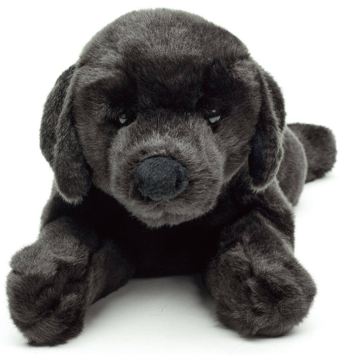 Lying black labrador plush toy