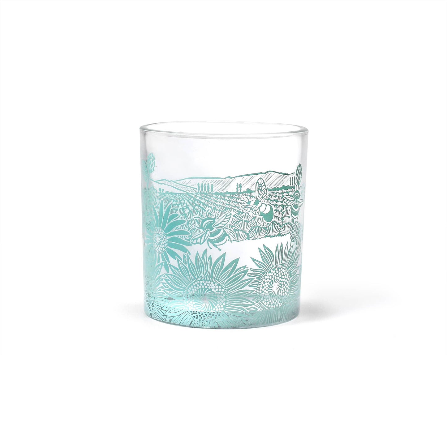 Sunflower Bee Blue Glass Tumbler