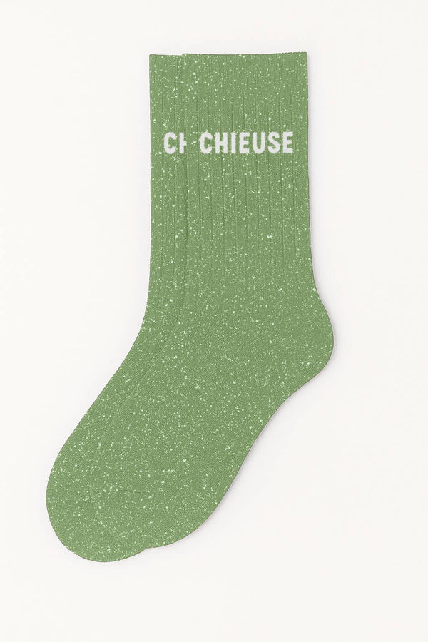 Chaussettes à Paillettes Chieuse Vert Amande – Gleety