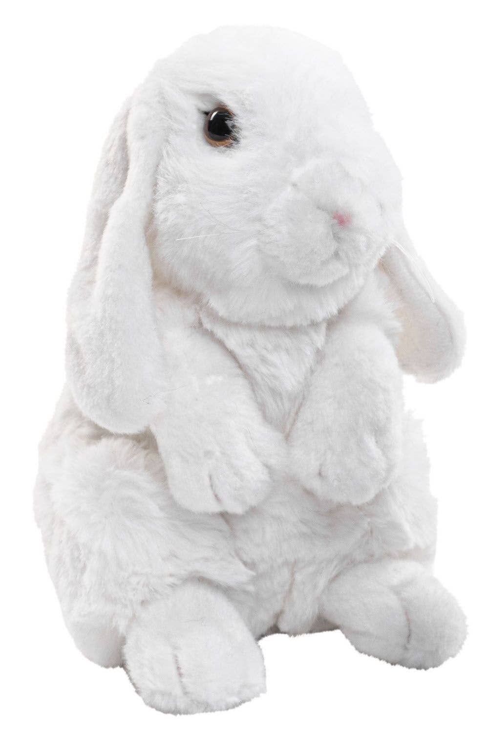 White lop-eared bunny plush toy, sitting